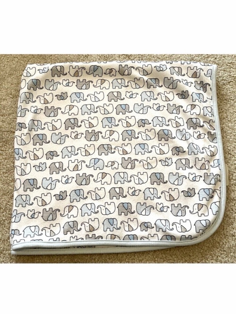 Elephant Stars Baby Blanket Grey Light Blue White Soft Reversible Crib Cotton